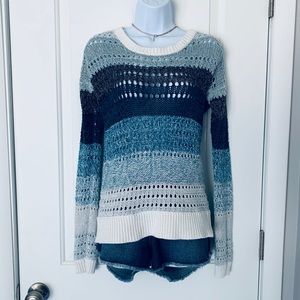 Splendid open-weave blue & white striped sweater